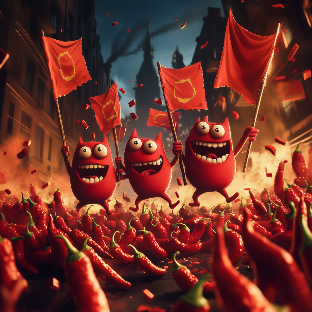 Illustration de trois petits monstres rouges qui font la révolution